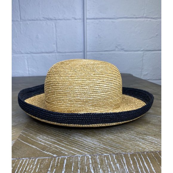 Handmade Bunn. New York Straw Sun Hat Black Rim Classic Natural Tan - Picture 5 of 12